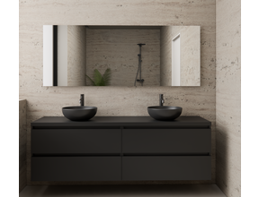 Badkamermeubel Gliss Project 200cm⎢4-lades⎢Mat Zwart⎢Onderkast met topblad