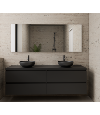GLISS DESIGN Badkamermeubel Gliss Project 200cm⎢4-lades⎢Mat Zwart⎢Onderkast met topblad