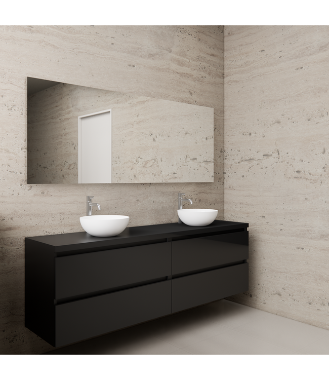 Badkamermeubel Gliss Project 200cm⎢4-lades⎢Mat Zwart⎢Onderkast met topblad