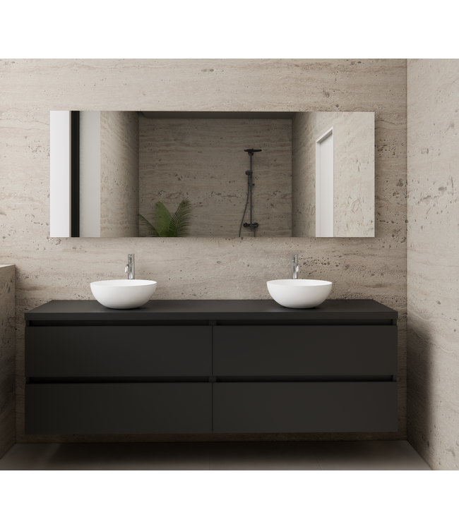 Badkamermeubel Gliss Project 200cm⎢4-lades⎢Mat Zwart⎢Onderkast met topblad