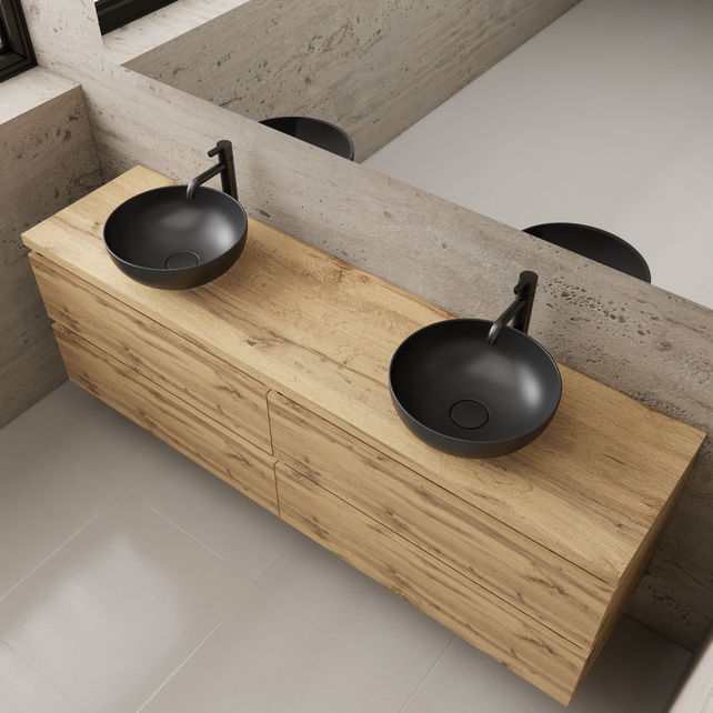 Badkamermeubel Gliss Project 200cm⎢4-lades⎢Dakota Oak⎢Onderkast met topblad