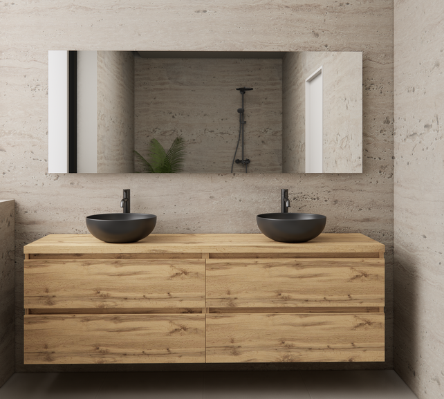 Badkamermeubel Gliss Project 200cm⎢4-lades⎢Dakota Oak⎢Onderkast met topblad