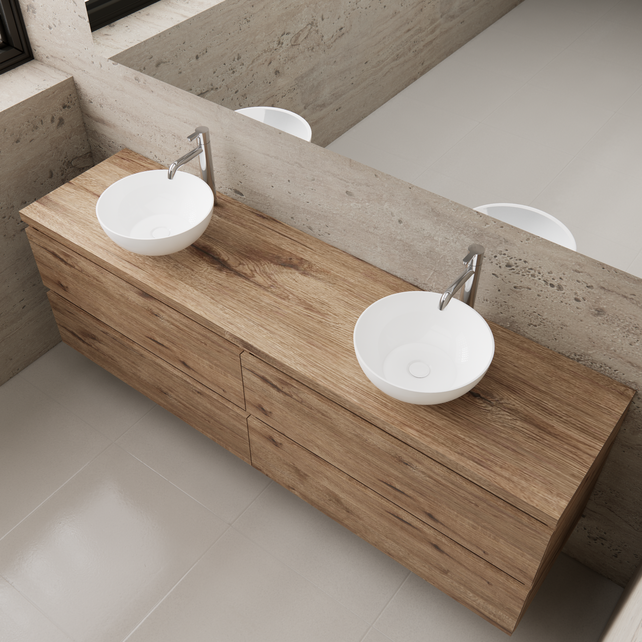 Badkamermeubel Gliss Project 200cm⎢4-lades⎢Wellington Oak⎢Onderkast met topblad