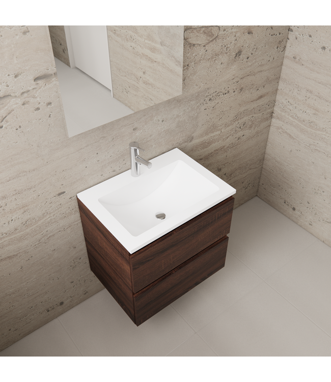 GLISS DESIGN Badkamermeubel met wastafel⎢Mat Wit⎢Gliss Project 60cm⎢Sonoma Choco