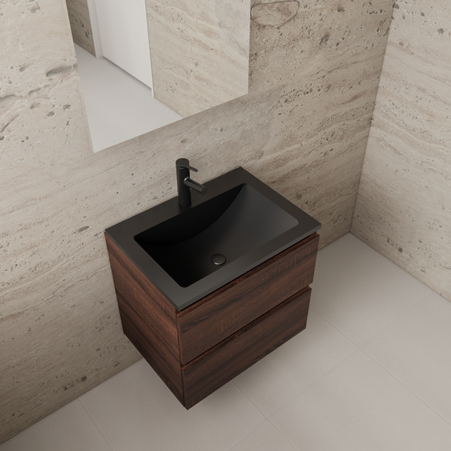 Badkamermeubel met wastafel⎢Mat Zwart⎢Gliss Project 60cm⎢Sonoma Choco