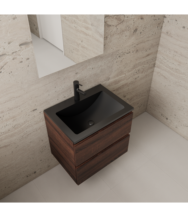 Badkamermeubel met wastafel⎢Mat Zwart⎢Gliss Project 60cm⎢Sonoma Choco