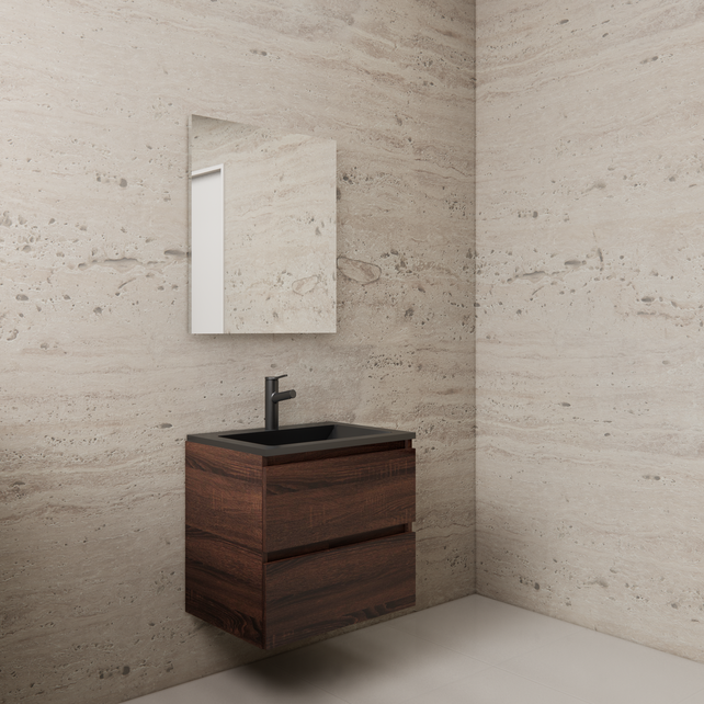 Badkamermeubel met wastafel⎢Mat Zwart⎢Gliss Project 60cm⎢Sonoma Choco