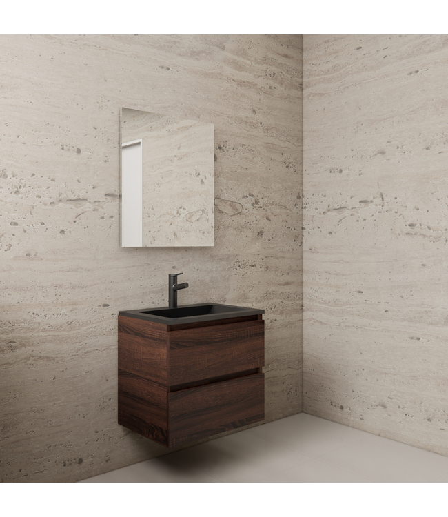 Badkamermeubel met wastafel⎢Mat Zwart⎢Gliss Project 60cm⎢Sonoma Choco