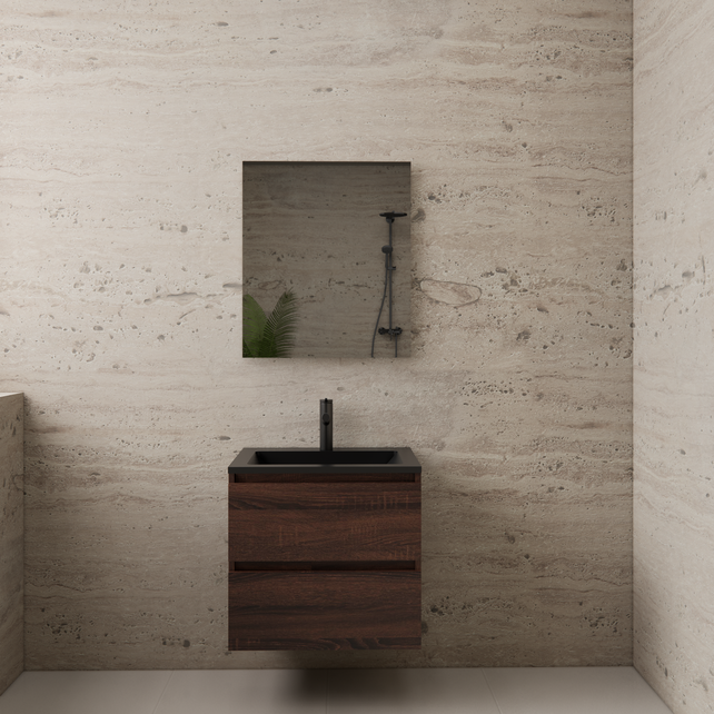 Badkamermeubel met wastafel⎢Mat Zwart⎢Gliss Project 60cm⎢Sonoma Choco