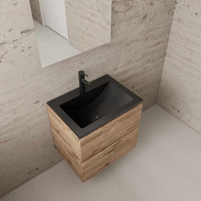 Badkamermeubel met wastafel⎢Mat Zwart⎢Gliss Project 60cm⎢Wellington Oak