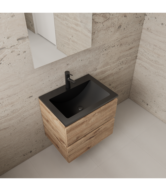 Badkamermeubel met wastafel⎢Mat Zwart⎢Gliss Project 60cm⎢Wellington Oak