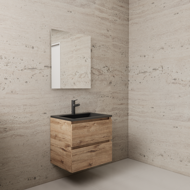 Badkamermeubel met wastafel⎢Mat Zwart⎢Gliss Project 60cm⎢Wellington Oak