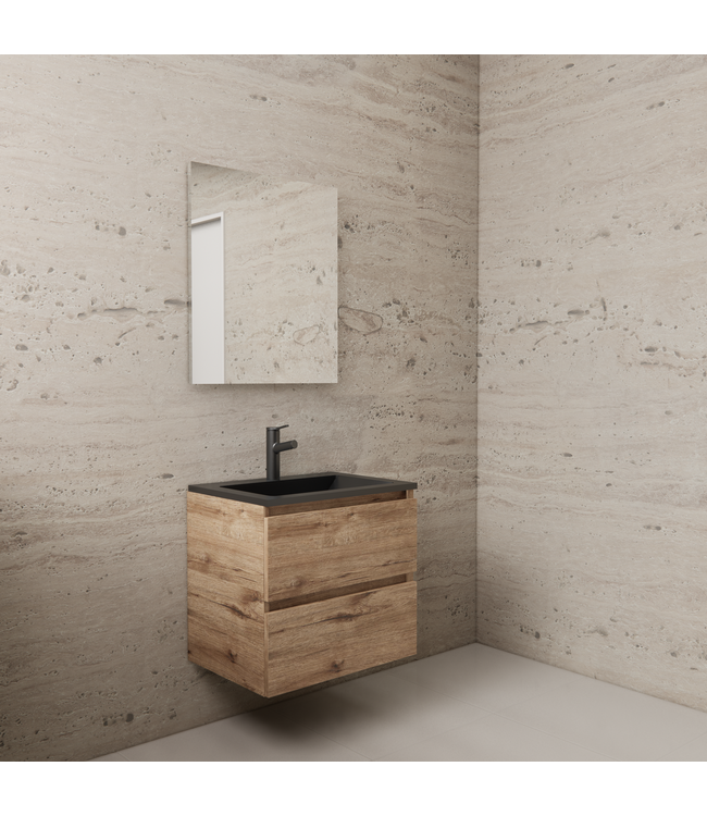 Badkamermeubel met wastafel⎢Mat Zwart⎢Gliss Project 60cm⎢Wellington Oak