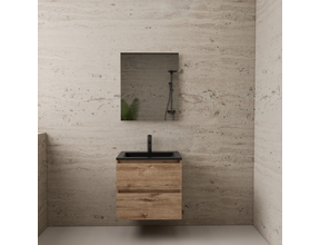 Badkamermeubel met wastafel⎢Mat Zwart⎢Gliss Project 60cm⎢Wellington Oak
