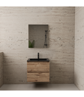 GLISS DESIGN Badkamermeubel met wastafel⎢Mat Zwart⎢Gliss Project 60cm⎢Wellington Oak