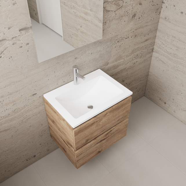 Badkamermeubel met wastafel⎢Mat Wit⎢Gliss Project 60cm⎢Wellington Oak Badkamermeubel met wastafel⎢Mat Wit⎢Gliss Project 60cm⎢Wellington Oak