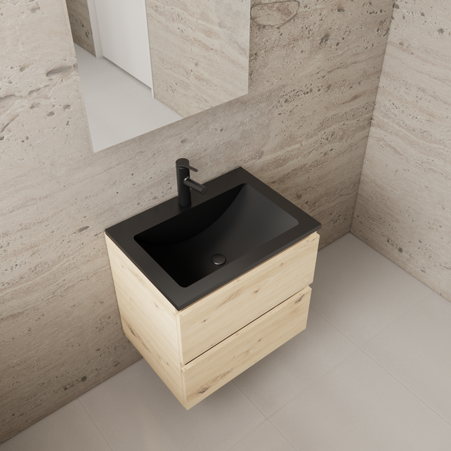 Badkamermeubel met wastafel⎢Mat Zwart⎢Gliss Project 60cm⎢Artisan Oak