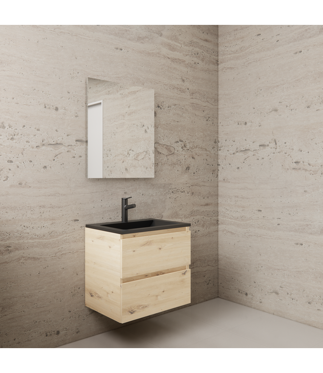 Badkamermeubel met wastafel⎢Mat Zwart⎢Gliss Project 60cm⎢Artisan Oak