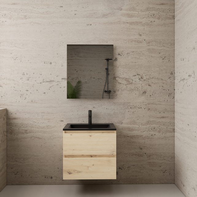 Badkamermeubel met wastafel⎢Mat Zwart⎢Gliss Project 60cm⎢Artisan Oak