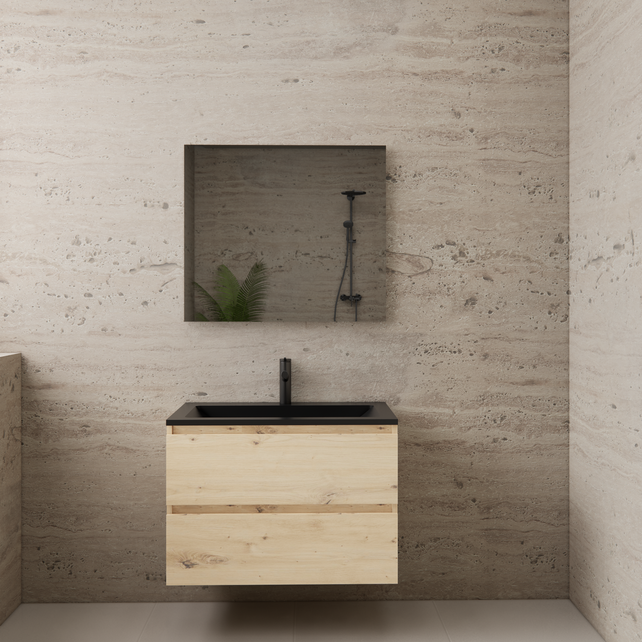 Badkamermeubel met wastafel⎢Artisan Oak - Mat Zwart⎢Gliss Project 80cm