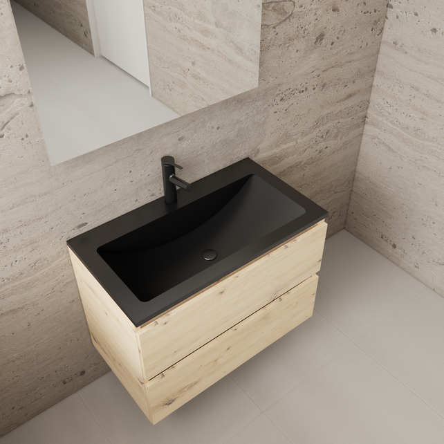 Badkamermeubel met wastafel⎢Artisan Oak - Mat Zwart⎢Gliss Project 80cm