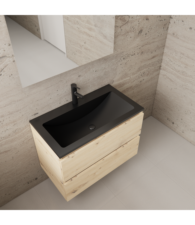 Badkamermeubel met wastafel⎢Artisan Oak - Mat Zwart⎢Gliss Project 80cm