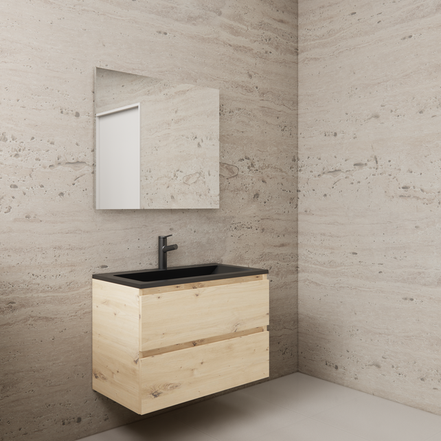 Badkamermeubel met wastafel⎢Artisan Oak - Mat Zwart⎢Gliss Project 80cm