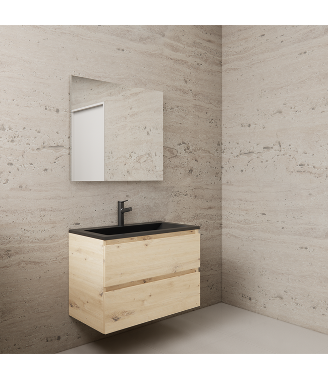 Badkamermeubel met wastafel⎢Artisan Oak - Mat Zwart⎢Gliss Project 80cm