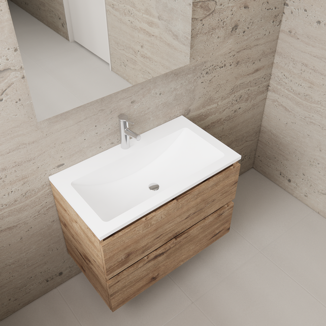 Badkamermeubel met wastafel⎢Wellington Oak - Mat Wit⎢Gliss Project 80cm