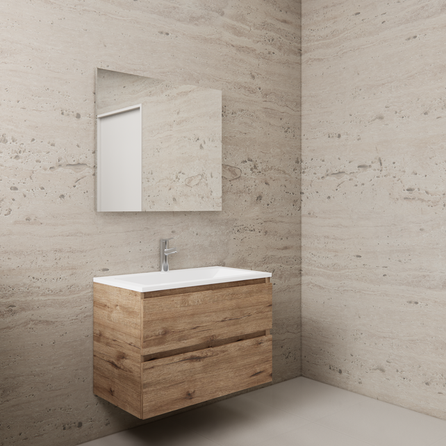 Badkamermeubel met wastafel⎢Wellington Oak - Mat Wit⎢Gliss Project 80cm