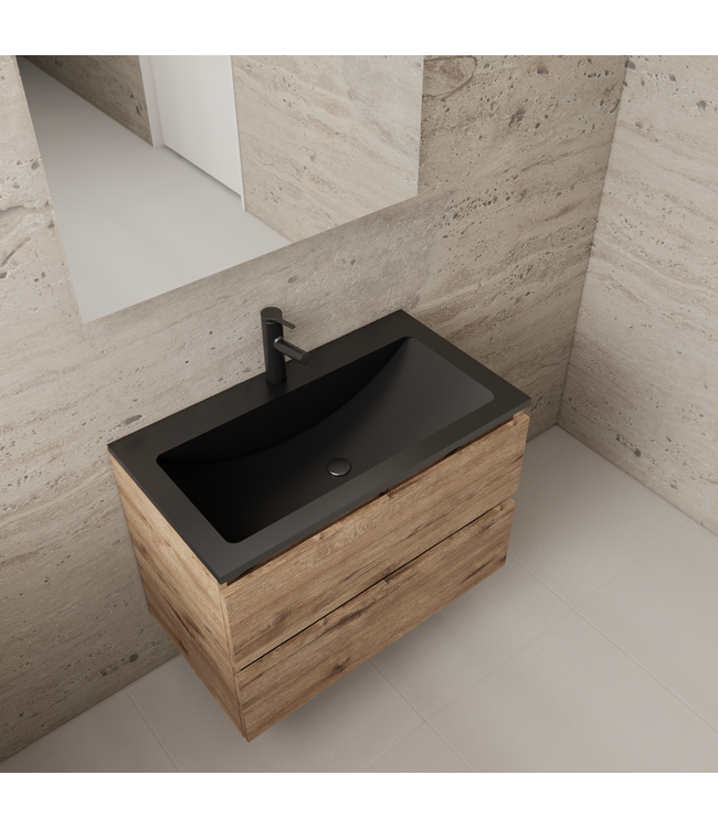Badkamermeubel met wastafel⎢Wellington Oak - Mat Zwart⎢Gliss Project 80cm