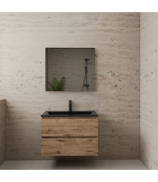 GLISS DESIGN Badkamermeubel met wastafel⎢Wellington Oak - Mat Zwart⎢Gliss Project 80cm