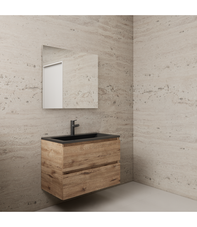Badkamermeubel met wastafel⎢Wellington Oak - Mat Zwart⎢Gliss Project 80cm