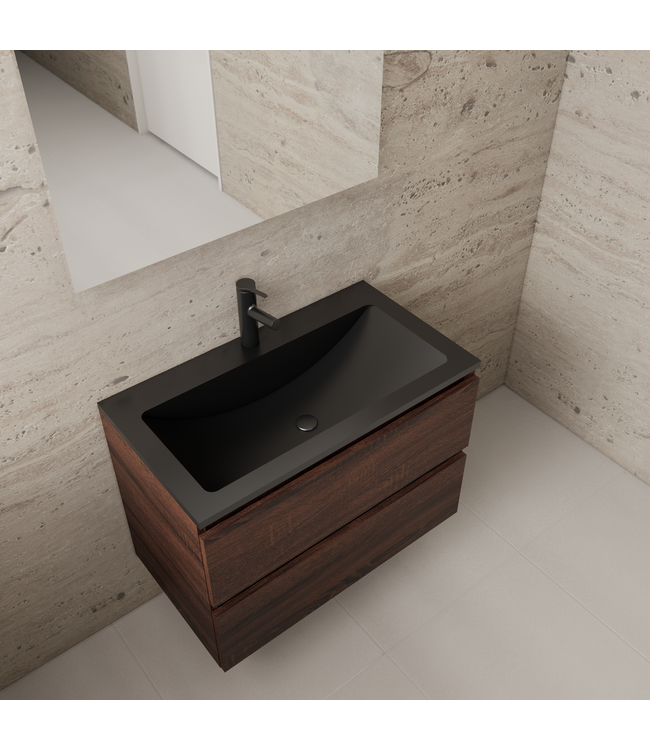 GLISS DESIGN Badkamermeubel met wastafel⎢Sonoma Choco - Mat Zwart⎢Gliss Project 80cm