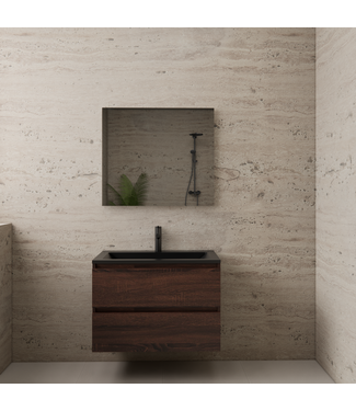 GLISS DESIGN Badkamermeubel met wastafel⎢Sonoma Choco - Mat Zwart⎢Gliss Project 80cm