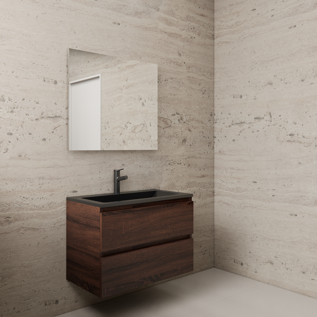 Badkamermeubel met wastafel⎢Sonoma Choco - Mat Zwart⎢Gliss Project 80cm