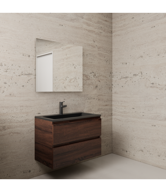 GLISS DESIGN Badkamermeubel met wastafel⎢Sonoma Choco - Mat Zwart⎢Gliss Project 80cm