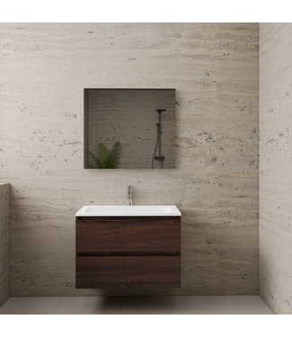 GLISS DESIGN Badkamermeubel met wastafel⎢Sonoma Choco - Mat Wit⎢Gliss Project 80cm