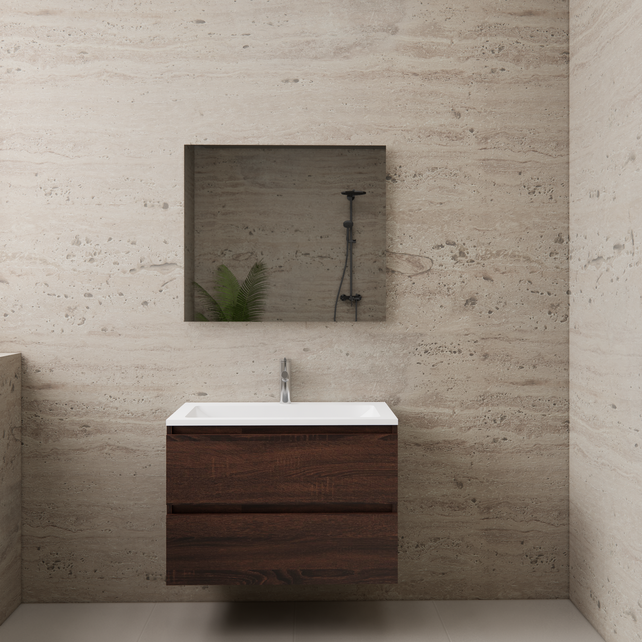 Badkamermeubel met wastafel⎢Sonoma Choco - Mat Wit⎢Gliss Project 80cm