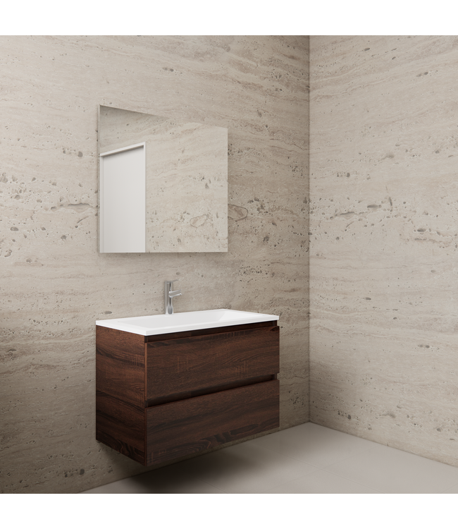 Badkamermeubel met wastafel⎢Sonoma Choco - Mat Wit⎢Gliss Project 80cm