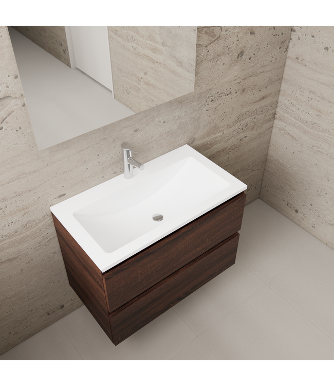 GLISS DESIGN Badkamermeubel met wastafel⎢Sonoma Choco - Wit⎢Gliss Project 80cm