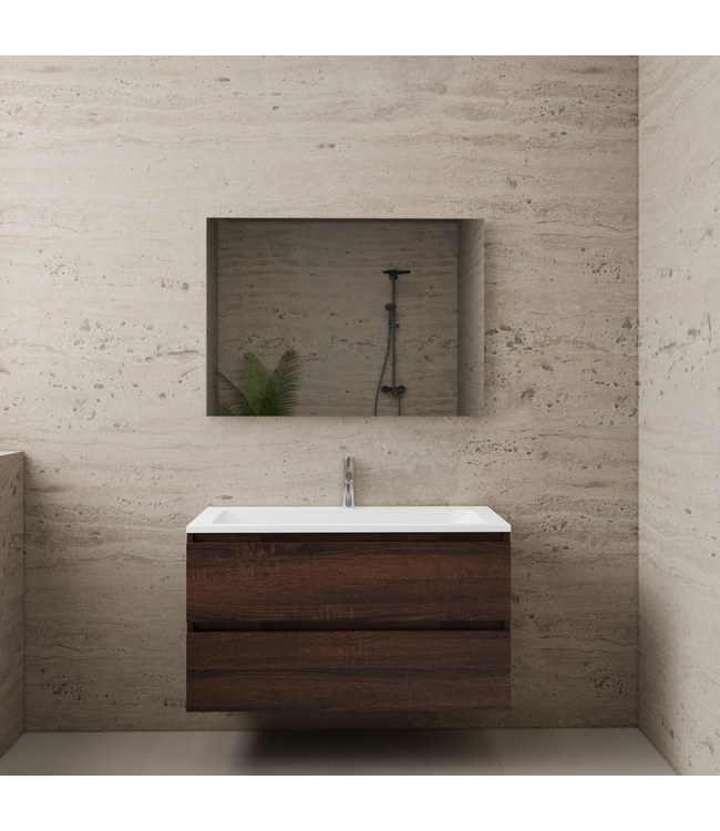 GLISS DESIGN Badkamermeubel met wastafel⎢Sonoma Choco - Wit⎢Gliss Project 100cm