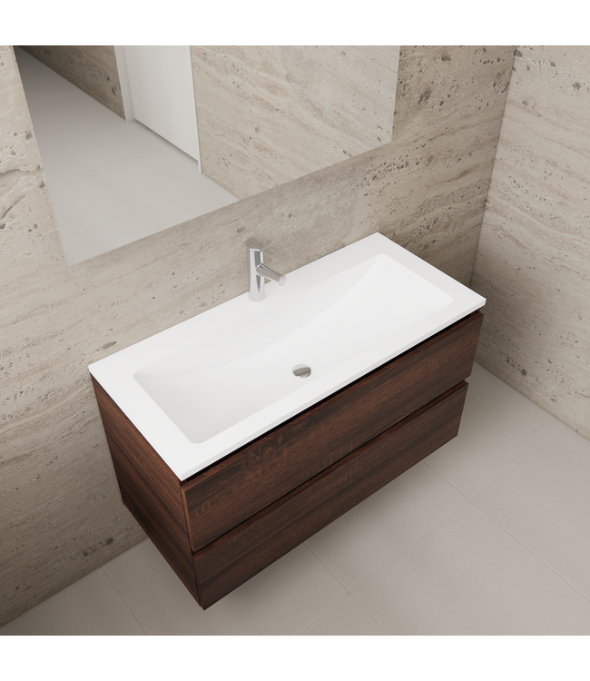 GLISS DESIGN Badkamermeubel met wastafel⎢Sonoma Choco - Wit⎢Gliss Project 100cm