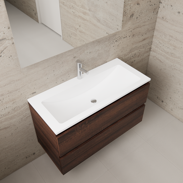 Badkamermeubel met wastafel⎢Sonoma Choco - Mat Wit⎢Gliss Project 100cm