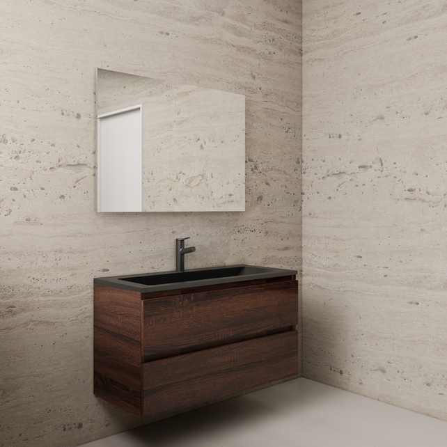 Badkamermeubel met wastafel⎢Sonoma Choco - Mat zwart⎢Gliss Project 100cm
