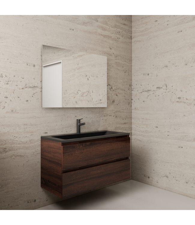 GLISS DESIGN Badkamermeubel met wastafel⎢Sonoma Choco - Mat zwart⎢Gliss Project 100cm