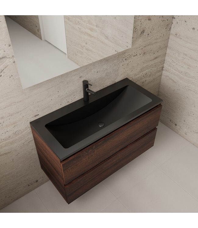 Badkamermeubel met wastafel⎢Sonoma Choco - Mat zwart⎢Gliss Project 100cm