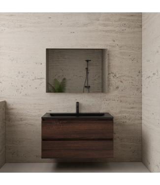 GLISS DESIGN Badkamermeubel met wastafel⎢Sonoma Choco - Mat zwart⎢Gliss Project 100cm