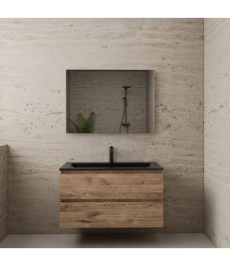 GLISS DESIGN Badkamermeubel met wastafel⎢Wellington Oak - Mat zwart⎢Gliss Project 100cm