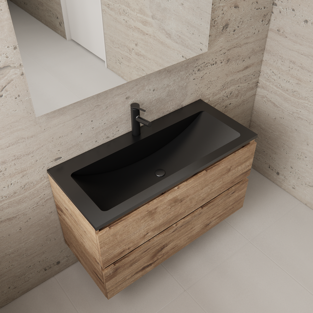 Badkamermeubel met wastafel⎢Wellington Oak - Mat zwart⎢Gliss Project 100cm